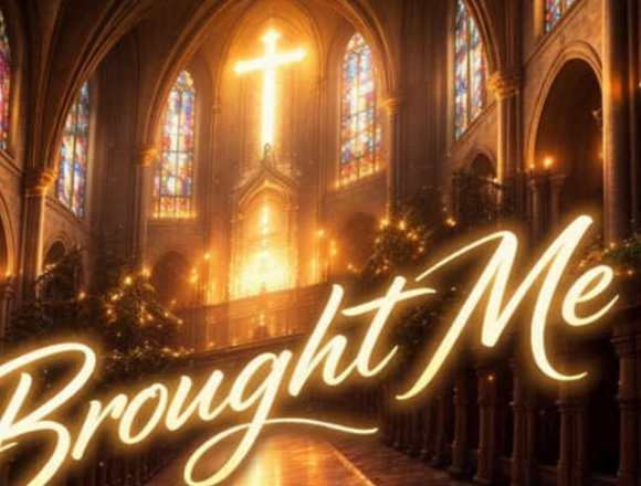 Brought Me single artwork: a glowing cross inside a cathedral